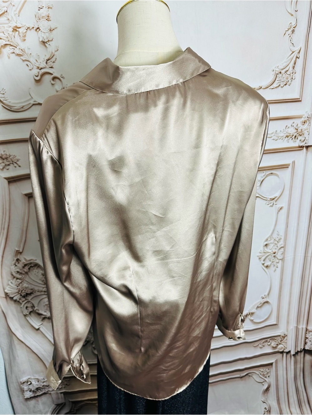 Satin Button-Down Blouse - Taupe - Picture 5 of 11
